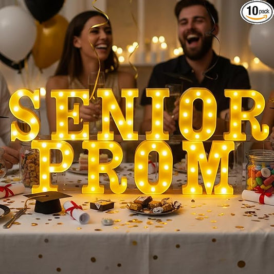 10 Pcs Senior Prom Decorations Large LED Letter Light Sign Battery Powered Graduation Table Decorations for for Senior High School College Table Wall Centerpieces Decor Party Supplies