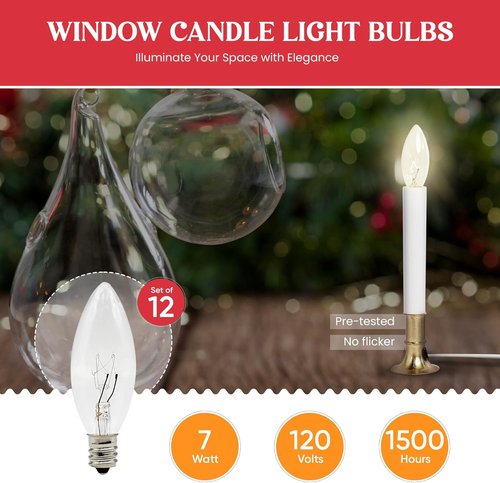 Creative Hobbies® Replacement Light Bulbs - 7W E12 Clear Incandescent Candelabra for Electric Candle Lamps & Chandeliers | 12 Pack