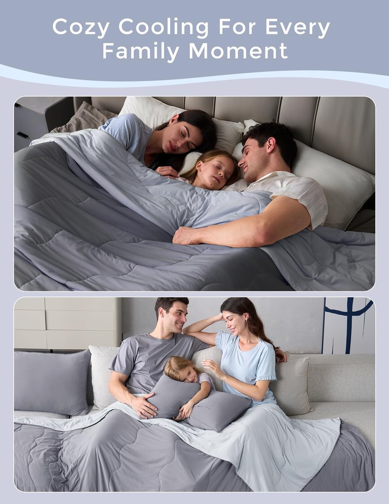 Momcozy Life CoolMurm Cooling Comforter for Hot Sleepers, King/Cali King 106"x90" Soft Breathable Pregnancy Cooling Blanket, 3-Second Cooling, 8 Hours+ Stay Cool All Night, Deep Light Grey