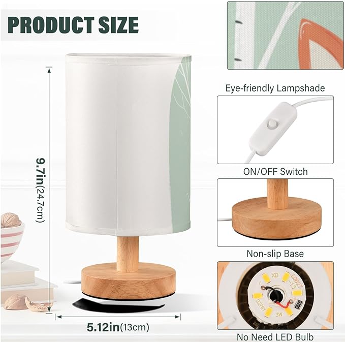 Fustylead Cute Fox in Forest Cartoon Animal Bedside Table Lamps with USB Port for Bedroom LampSmall Nightstand Lamp Sturdy Linen Shade Wooden Base Decorative Lamps for Nursery Kids Reading Dorm Home