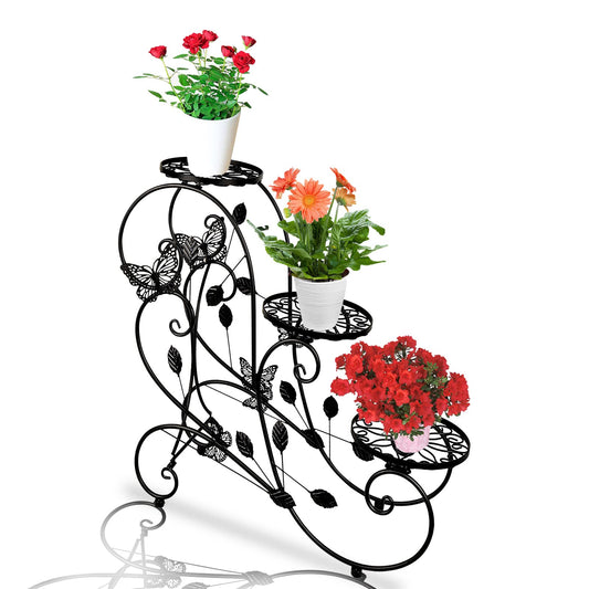 HLC Metal Plant Stand 3 Tier Flower Pot Holder Indoor Outdoor Plant Display Shelf Rack for Garden, Balcony, Patio, Corner, Living Room, Black