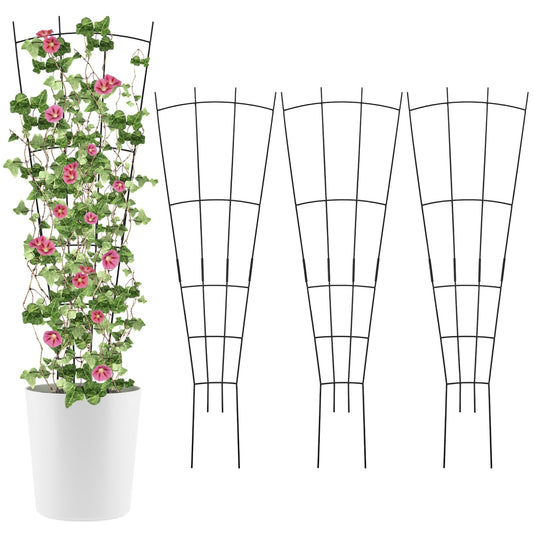 ANCOUUIN 4 Pack 32'' Black Metal Plant Trellis Indoor/Outdoor, Fan Shape, Stainless Steel, Modern Style, Easy Assembly