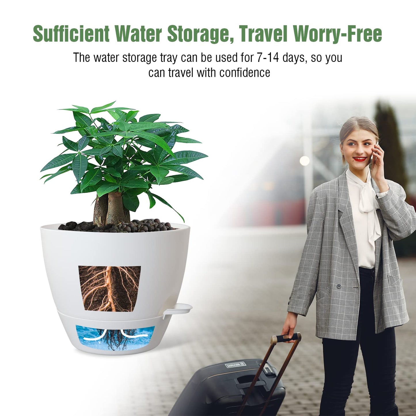 UOUZ 12inch 2Pack Large Self Watering Planters, Plastic Plant Pots with 60oZ Removable Deep Reservoir and Multi Mesh Drainage Holes for Indoor Outdoor Garden Plants and Flowers, White