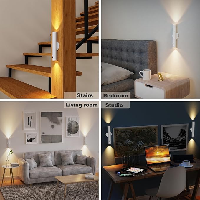 Rechargeable Wall Sconces | Dimmable LED Cordless Lamp with Remote, Motion Sensor, Metal Body | Battery Operated Lights for Decor, Night Light Indoor, Hallway, Bedroom, 1pcs