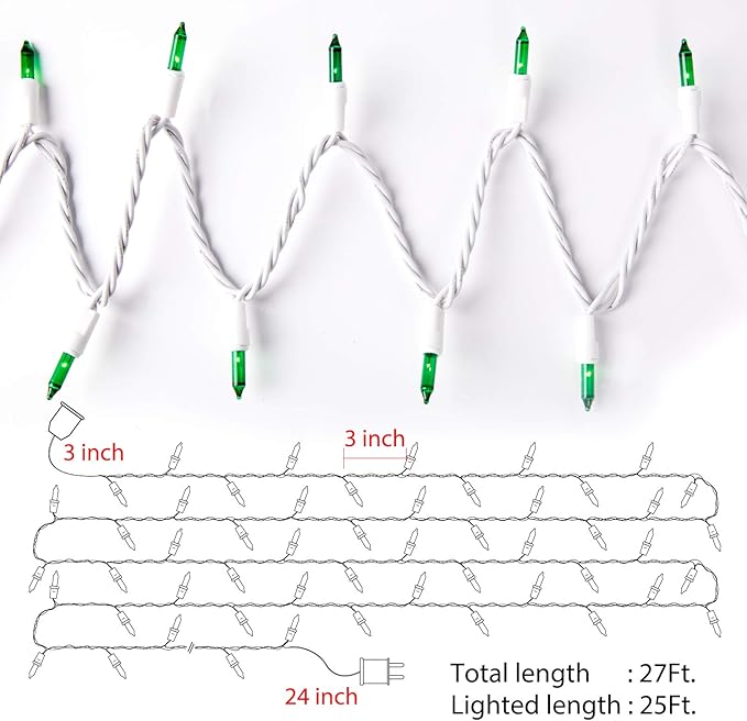 Minetom St. Patrick's Day Mini String Lights, 100 Count 27 Feet Detachable Incandescent Bulb Waterproof Green Fairy Lights Plug in for Indoor Outdoor Party Patio Christmas Decoration, White Wire