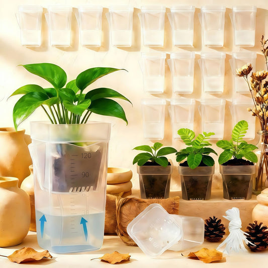 sunanday 16 Pack 2" Mini Self Watering Pots for Indoor Plants, Small Clear Deep Square Plastic Planters,Self Watering Planters Garden Flower Pots for fluval Stratum,alocasia Live Plant
