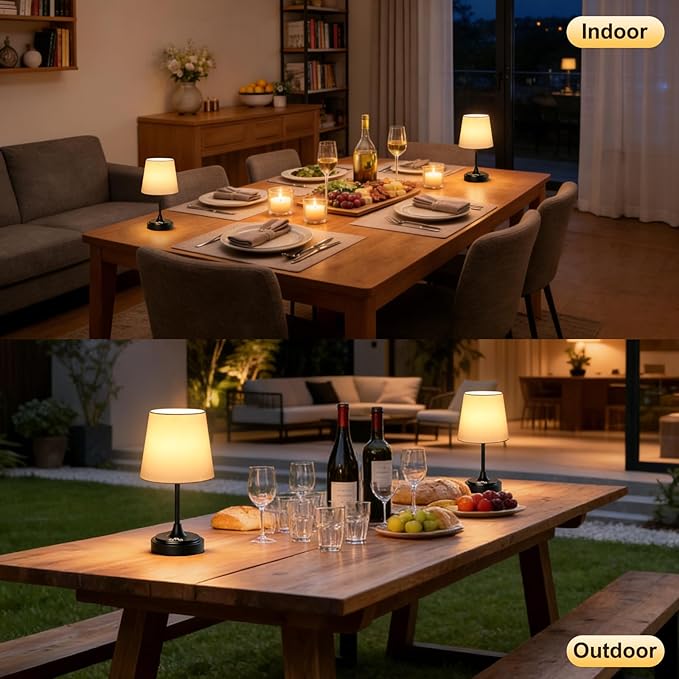 Small Cordless Table Lamp Rechargeable,5000mAh Battery Operated Desk Lamp,3 Colors & 7 RGB Stepless Dimmable,Touch Ambient Light for Bedside,Bedroom,Dining Room,Living Room,Black,WhiteShade