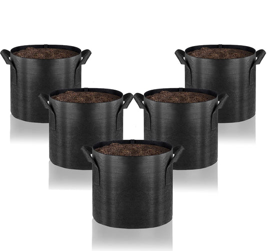 Gardenera Premium Aeration Planters - 15 Gallon - 5 Pack of Thickened Fabric Grow Bags with Handles, Ideal for Growing Vegetables, Fruits, and Herbs