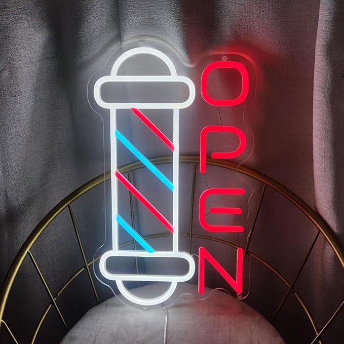 Barber Shop Neon Signs for Wall Decor Open Neon Lights for Bedroom Led Signs Suitable for Barber Shops Hair Salon Art Unique for Hairdresser,40 * 23.7cm