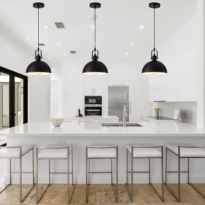 Kitchen Pendant Lighting Over Island, Matte Black Hanging Light Fixture, Pendant Lights for Dining Living Room Hallway