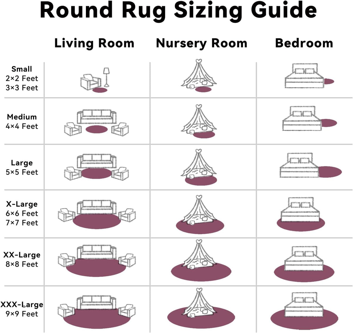 OLANLY Round Burgundy Area Rug - Soft, Fluffy, Machine Washable 9 ft Circle Carpet for Bedrooms & Living Rooms