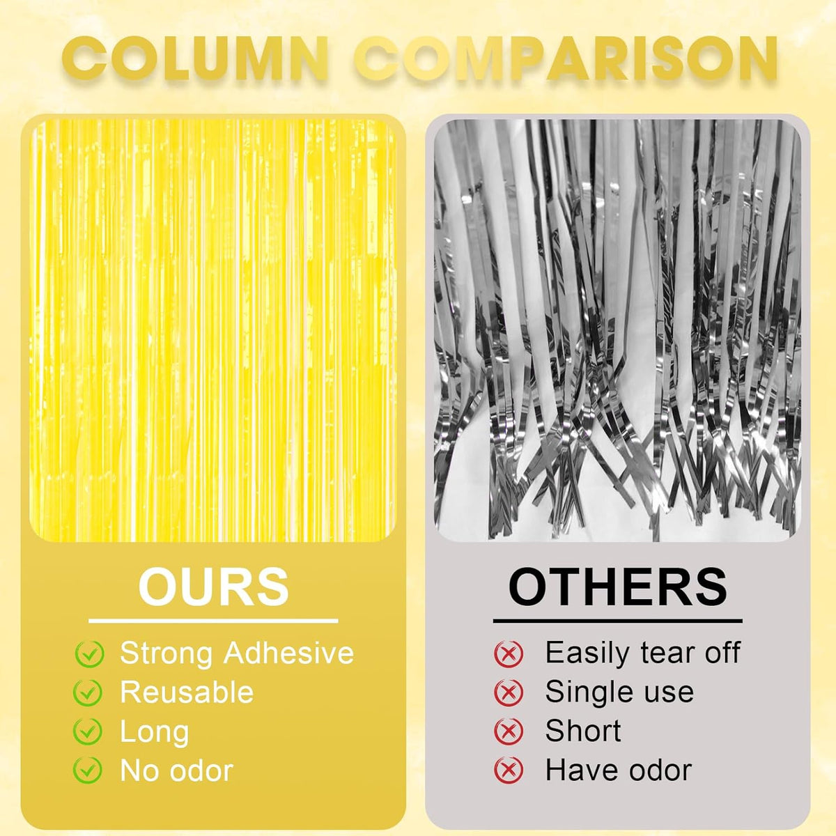 Voircoloria Foil Fringe Backdrop Curtains - 3 Pack of 3.3 x 8.2 ft Pastel Yellow Tinsel Streamers for Parties