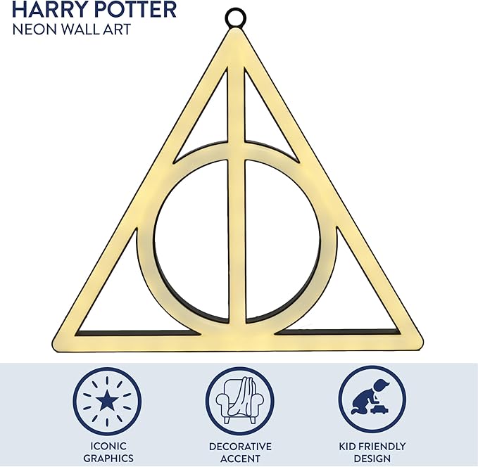 Idea Nuova Harry Potter The Deathly Hallow Neon Figural LED Hanging Wall Art,Magical Wall Décor, 8.07"x7.3"