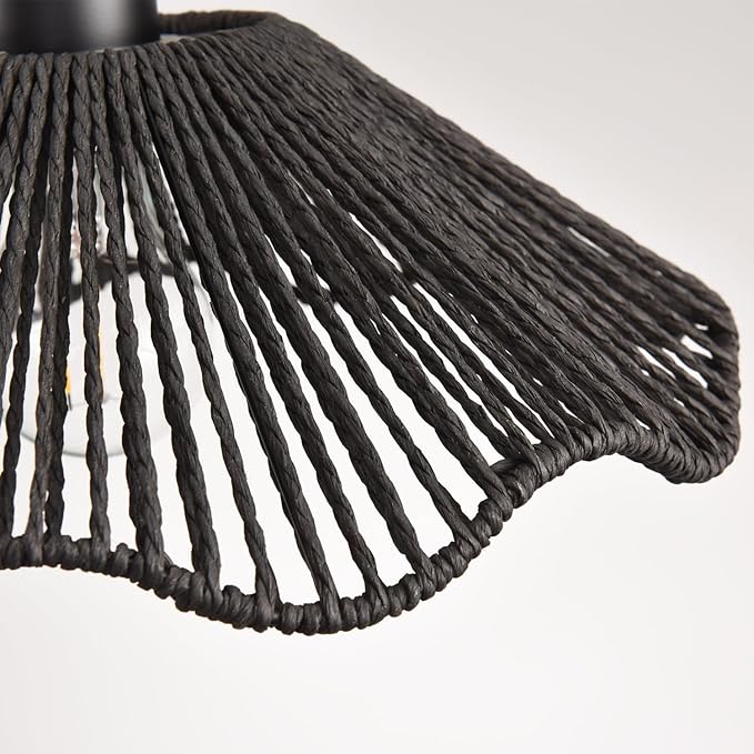 3 Pack Black Woven Pendant Light Fixtures,11.81" Rattan Pendant Lights Farmhouse Basket Light Fixture Adjustable Boho Hanging Lamp for Kitchen Island Bedroom Dining Room Foyer Hallway