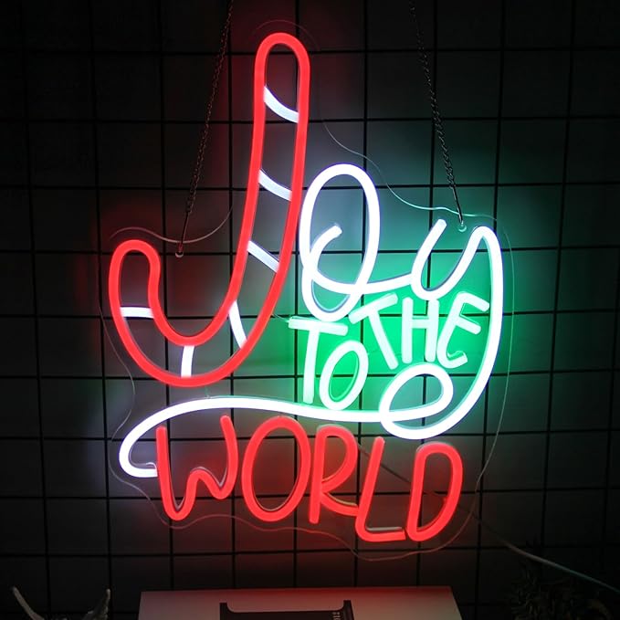 Joy To The World Neon Sign Christmas Neon Light Jesus LED Neon Lights Signs Christmas Cane Neon Wall Light Joy Neon Light Up Signs for Bedroom Party Home Church Christmas Decor Gifts