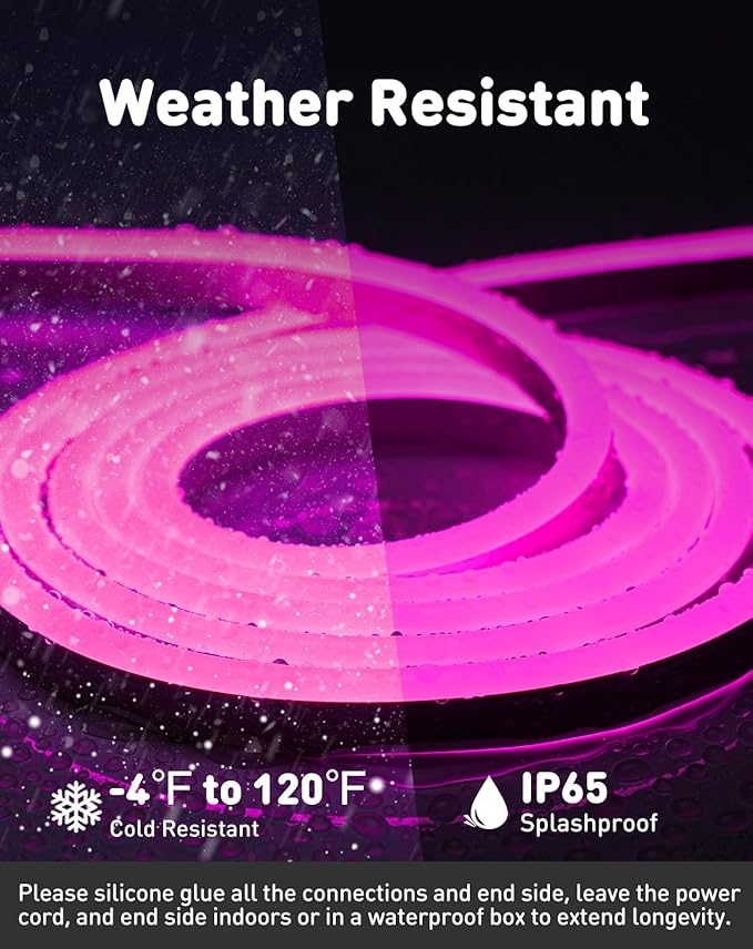 Shine Decor LED Rope Lights AC 120V, Connectable & Cuttable Dotless 120LEDs/M Eco Neon Strip Lighting, ETL IP65 Waterproof & Weather-Resistant for Home Commercial, 8x16mm, Pink, 65.6FT