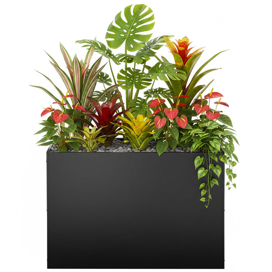 Metal Rectangular Planter Box, Large Planter Boxes Outdoor, 37''L x 13''W x 26''H Heavy Duty Plant Box with Removable Insert Shelf, 3 Tier Adjustable Height Tall Garden Planter for Plants, Flowers