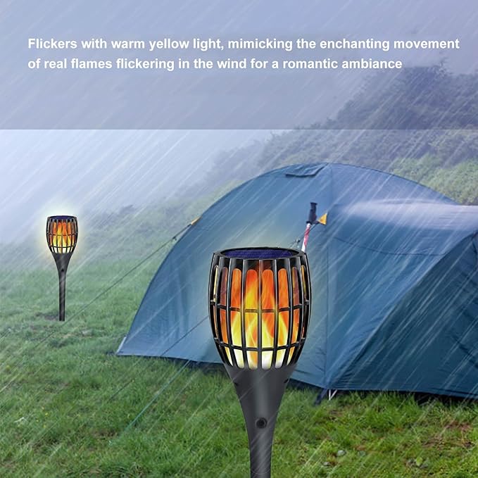 Illuminate Your Outdoor Space with Solar Tiki Torches for Outside! Experience The Realistic Flickering Flame of Solar Tiki Torches with Flickering Flame. Warm Yellow, Waterproof