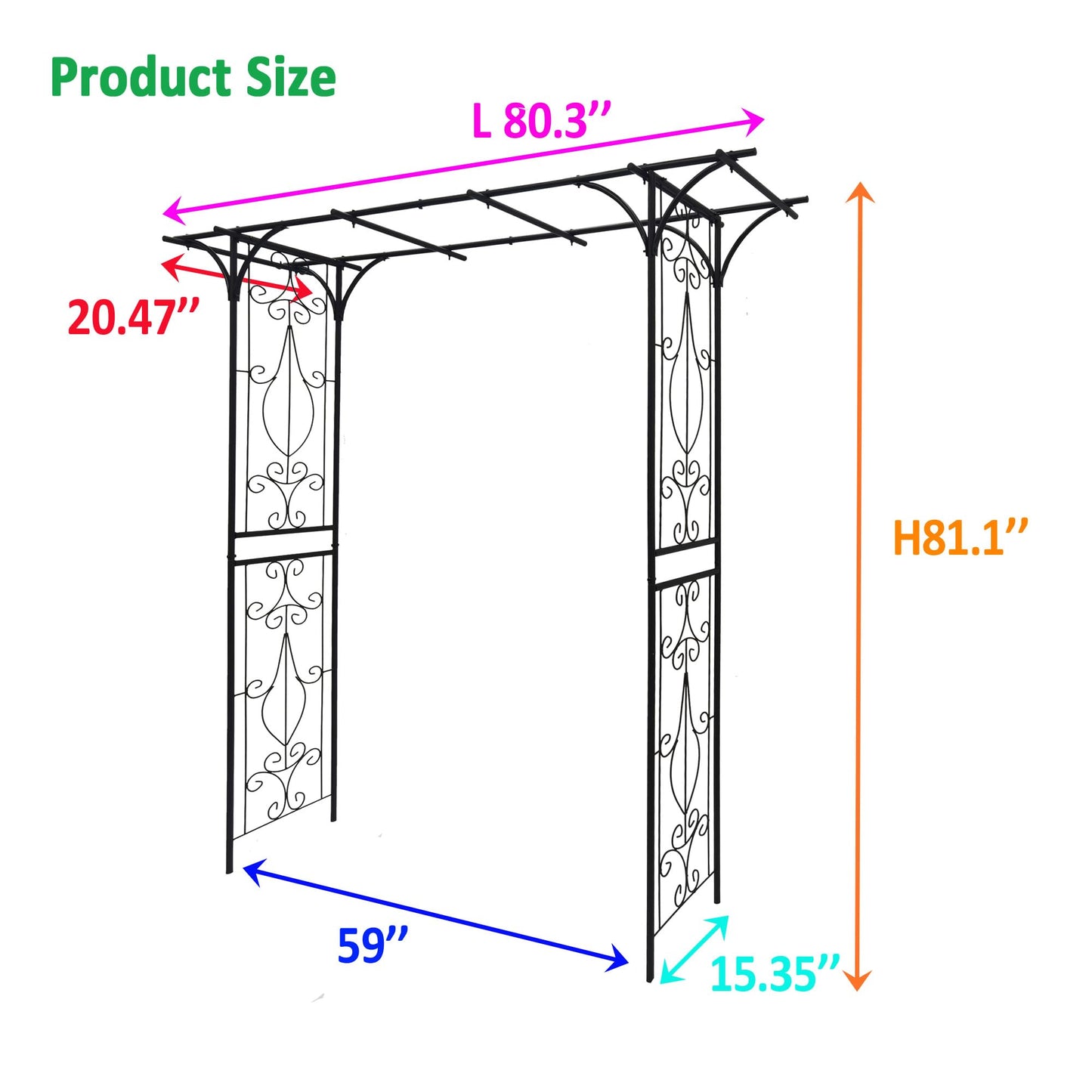 EPOFIT Metal Garden Arch, Garden Arch Trellis for Climbing Plants Outdoor, Garden Arbor for Weddings Party Events Decoration, 80" L X 20.5" W X 81" H, Black