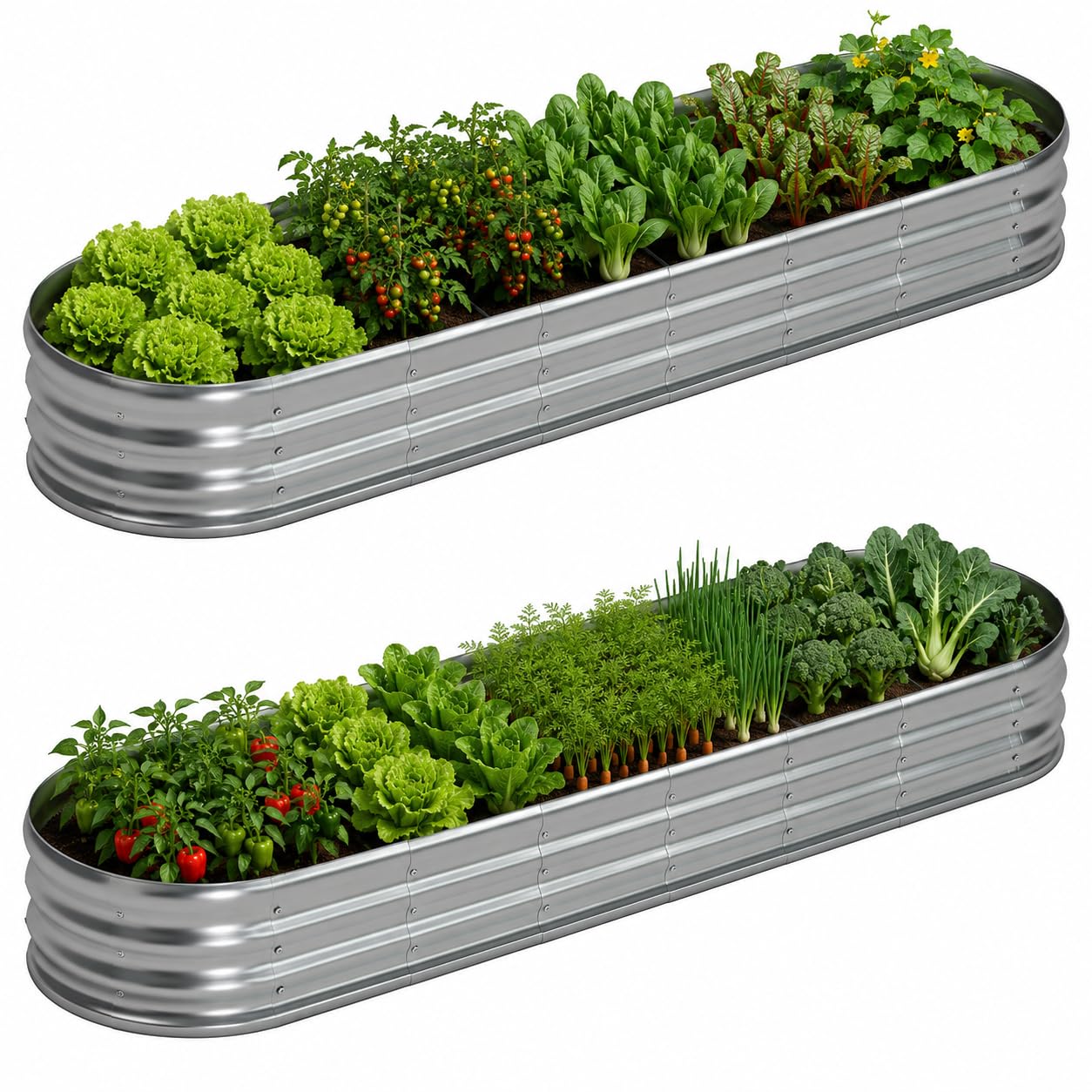 Foxlang 8x2x1ft(2 Pack) Galvanized Oval Raised Garden Bed,Outdoor Planter Box Metal Patio Kit Planting Bed for Vegetables Flowers Herb,Silver