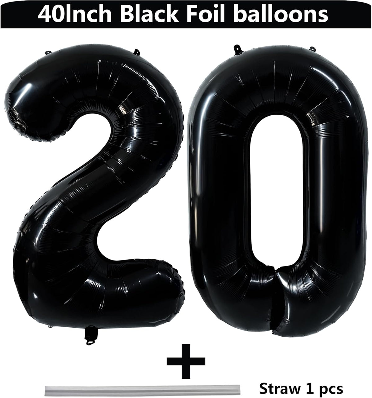Regine Switzerland 40-Inch Black Number 20 Balloon - Giant Foil Helium Decoration for 20th Birthday & Anniversary Events