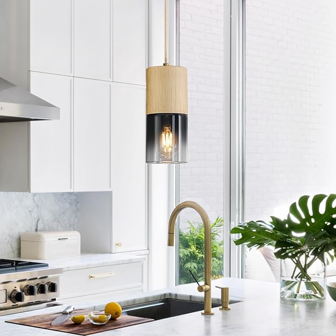 2-Pack Gold Pendant Light Fixtures, Adjustable Modern Black Pendant Lights for Kitchen Island, Industrial Glass Pendant Lights for Dining Table Hallway Bedroom Living Room