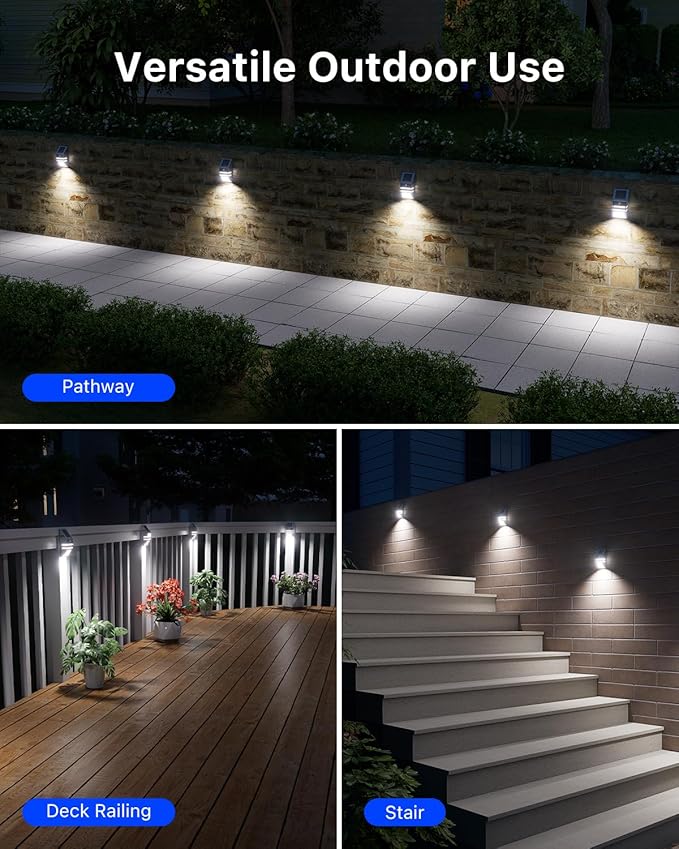 4 Pack Solar Wall Lights, Stainless Steels Outdoor Waterproof Motion Sensor Modern Metal Lamps for Fence, Deck, Post, Stair, Front Porch, Dock, Patio, Yard, House Siding, Convenient Security Lighting