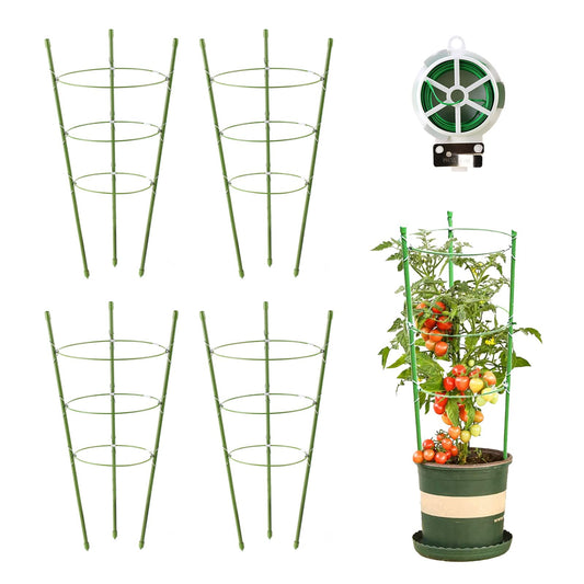 Kgozwon 4 Pack Tomato Cage Plant Support Cages for Garden, 18 inches Trellis for Climbing Plants, Upgrade Garden Plant Stakes with Adjustable Ring, Tomato Rings for Support, with Twist Tie