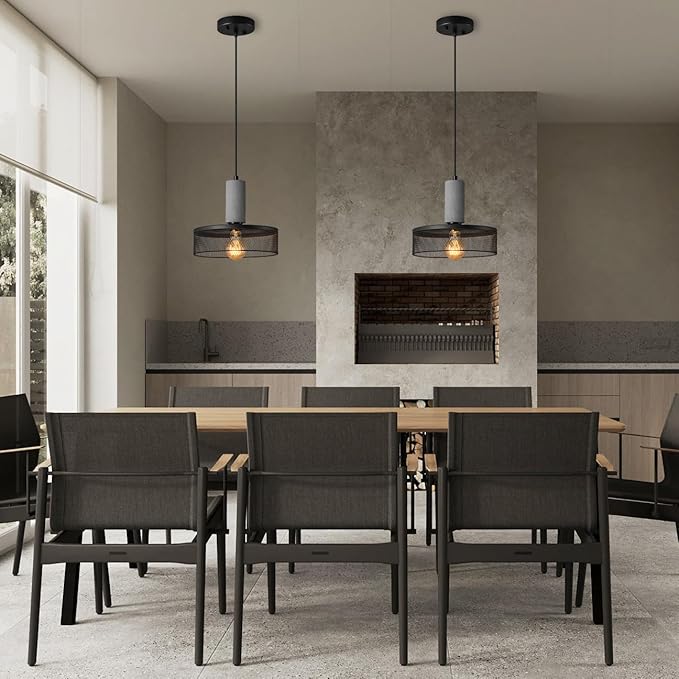 Pendant Light Fixture with Concrete and Black Metal Linear Modern Industrial Hanging Cement Pendant Lighting Kitchen Island for Bedroom Dining Room Living Room Bar(1 Pack)