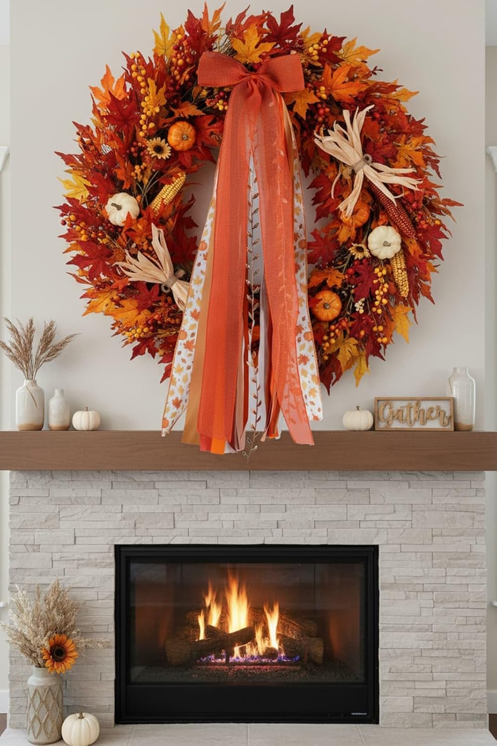 YKW 27" Fall Ribbon Wreath Bow - Large Autumn Decoration with Metal Clip for Thanksgiving | Indoor/Outdoor Use