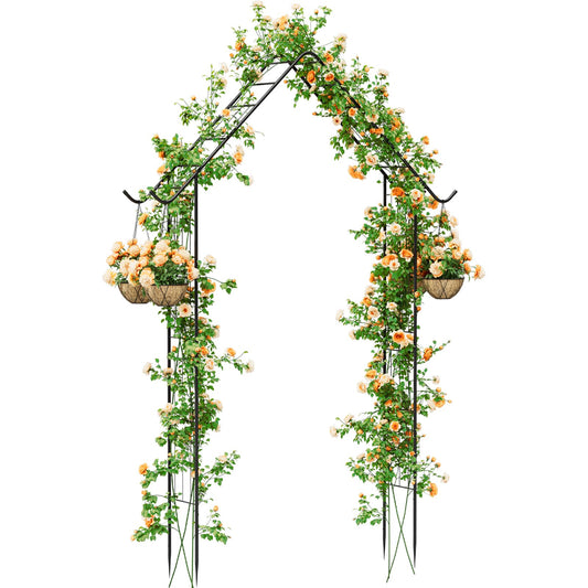 Garden Arch Arbor Trellis for Climbing Plants Outdoor 8.5Ft Metal Arch Trellis with Hooks Wedding Arch Backdrop Stand for Christmas Ceremony Party Backyard Decorations Pergola, Black