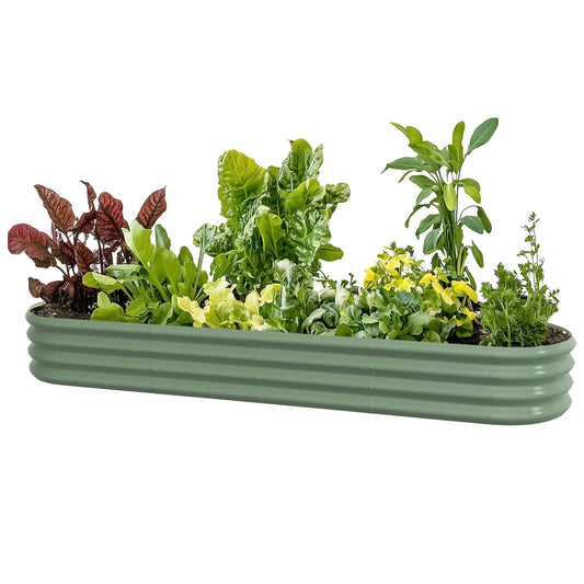 IDEA FAMILY 8x2x1ft Oval Galvanized Raised Garden Bed Outdoor 9-in-1 Large Metal Modular Planter Box Raised Beds for Gardening,Vegetables,Fruits,Flowers & Herbs (Green)