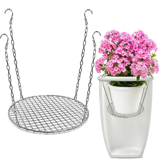 CHENGLAI Stainless Steel Adjustable Height Planter Insert for Large Pots, 4 Hooks with Chains Plant Riser for Inside Pots, Fits Flower Pot Opening 12-18" Wide, Indoor Outdoor Use