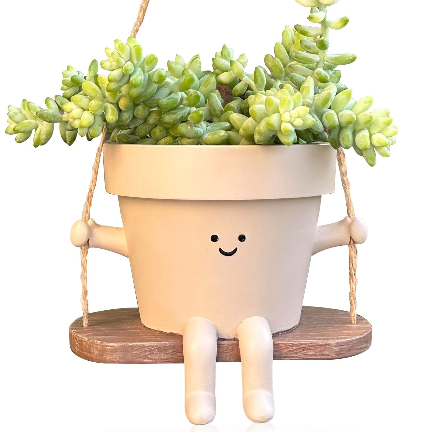 Swing Face Planter Pot Hanging Cute Flower Head Planters - Unique Sitting Sway Pots Indoor Outdoor Plants Succulent Pot String of Pearls Plant Live Resin Flower Pots Gift Ideals for Mother, Christmas
