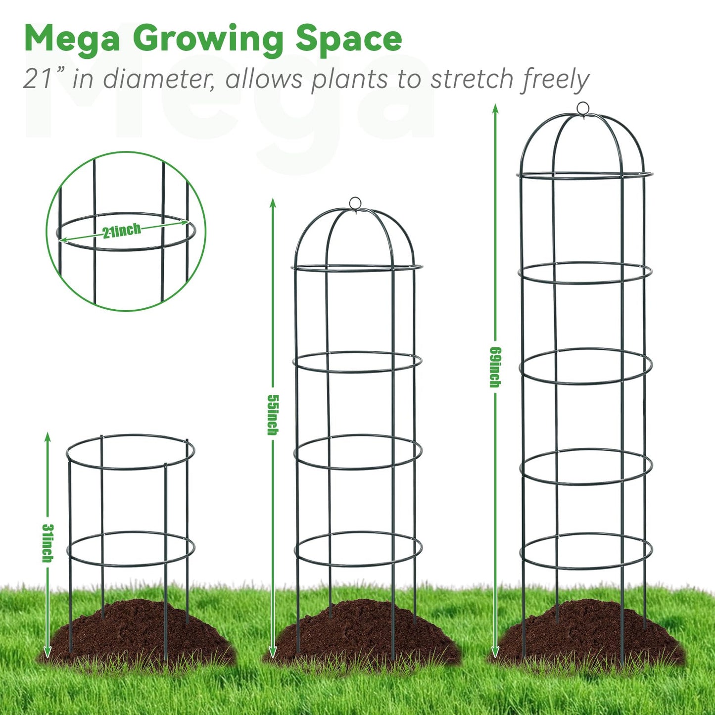 Large Trellis, Garden Obelisk Trellis for Climbing Plants Outdoor, 69" Metal Trellises for Tomato Cucumber Clematis Rose Vine Support, Heavy Duty Round Cage Stand for Grow Bag Raised Bed Yard, 2 Pack