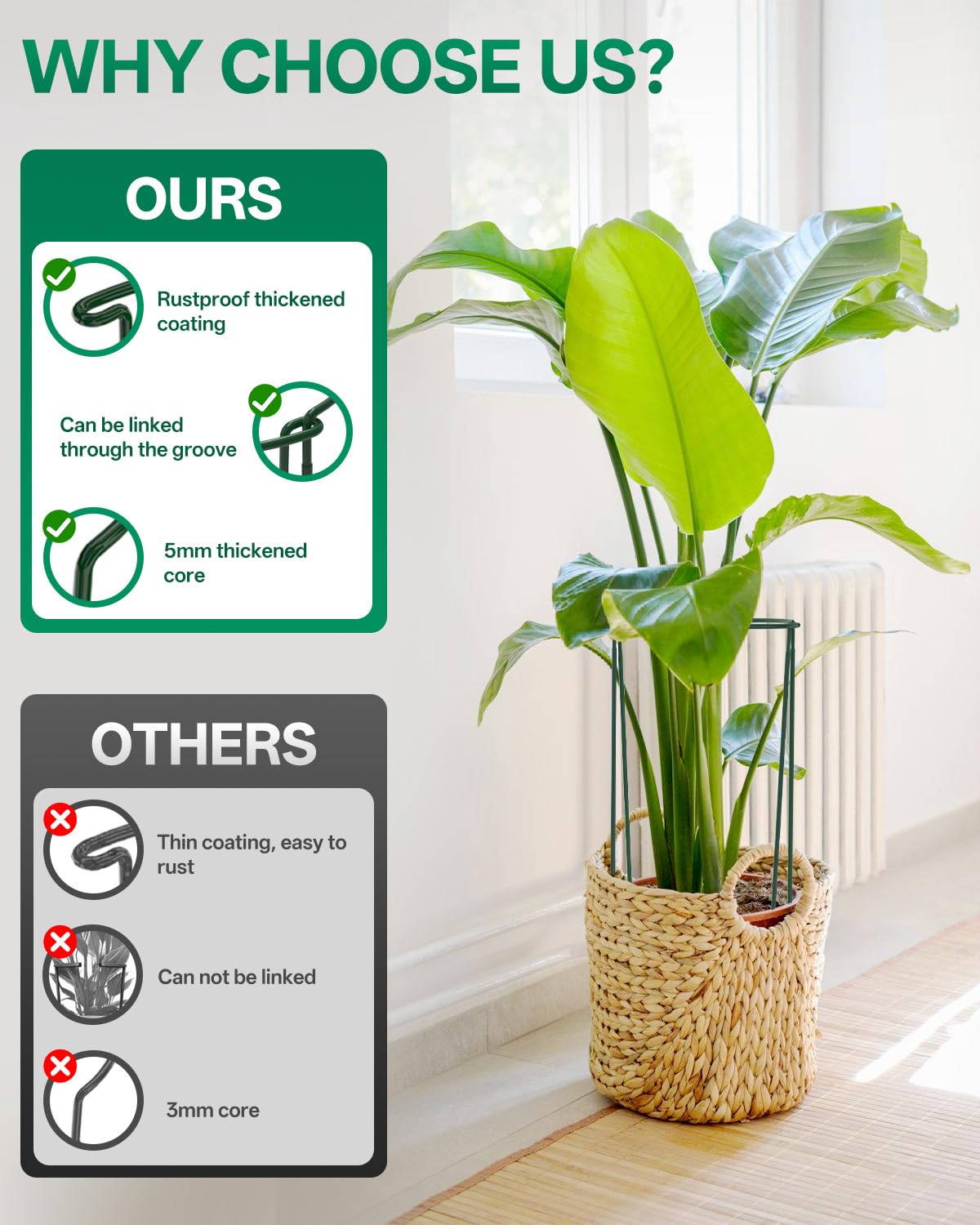 Breeze Touch 8 Pack Plant Support Stakes, 16 Inch Plant Stakes for Outdoor Plants, Peony Cage with 15 Pcs Green Lables, Peony Cages and Supports, Peonies Support Cages Flower Stakes for Plants
