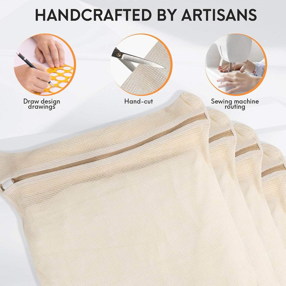 Organic Cotton Mesh Laundry Bags - 4-Piece Set with Sturdy Zippers | Durable & Breathable for Delicate Items