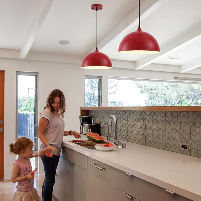 Red Farmhouse Pendant Light 11.8inches 2 Packs,Kitchen Pendant Lights, Industrial Pendant Light, Pendant Lights Kitchen Island for Living Room, Bedroom, Dinning Room, Office