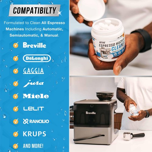 ACTIVE Espresso Machine Cleaning Tablets Descaling - 120 Tabs | Compatible with Breville Barista Express, Gaggia, Delonghi, Jura, Philips | Expresso Maker Backflush Oil Remover Solution Clean Tablet
