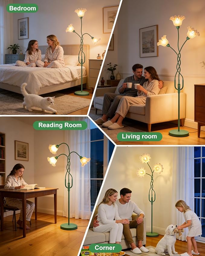 Lightdot Flower Floor Lamp for Living Room, Modern Tree Floor Lamp with DIY Goosenecks & Bulbs Included, Spring Green 3 Light Floral Standing Tall Lamp for Bedroom/Kid's Room/Sofa Beside/Corner Decor