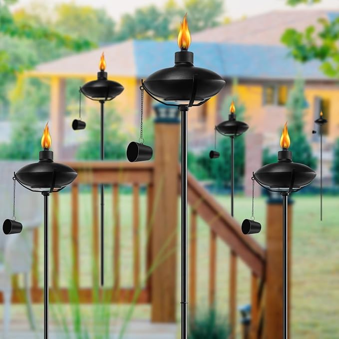 1 Pack Home Garden Torch , Outdoor Metal Torch Garden Décor ,55-Inch Upgraded Citronella Torches with 3-Prong Grounded Stake , Metal Light Torches for Party Patio Pathway (More Stable)