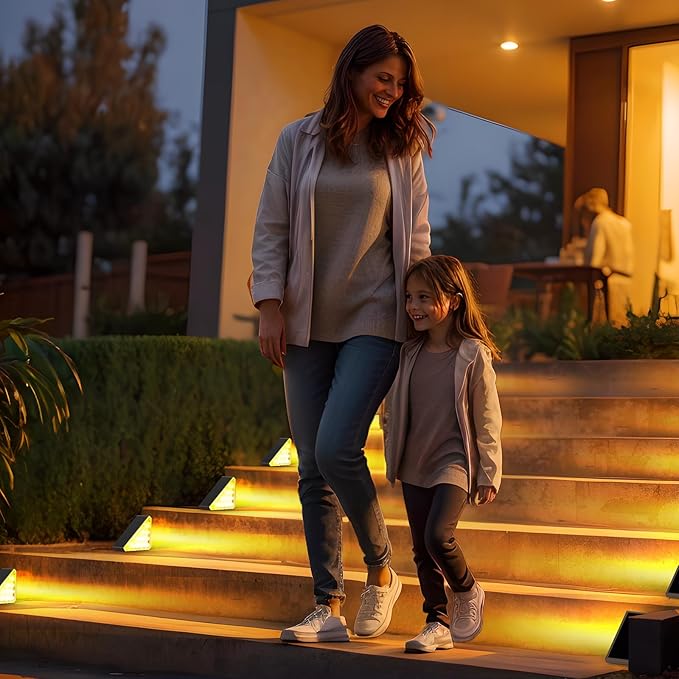 6 Pack Solar Stair Lights Outdoor Stair Lights with Waterproof IP67 LED Solar Light for Outside Light Decor for Deck, Front Step, Front Porch, Patio, Garden and Backyard (Brown)