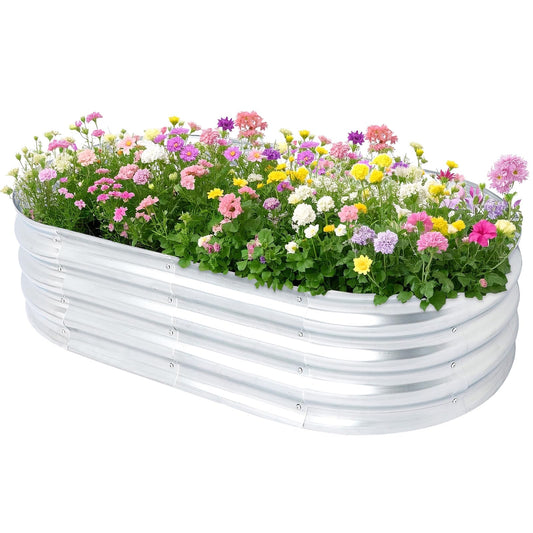 AEIMIJPQ Raised Garden Bed, Galvanized Raised Garden Beds Boxes, Oval Metal Planter Gardening Box for Outdoor Plants Vegetables Flower Herb