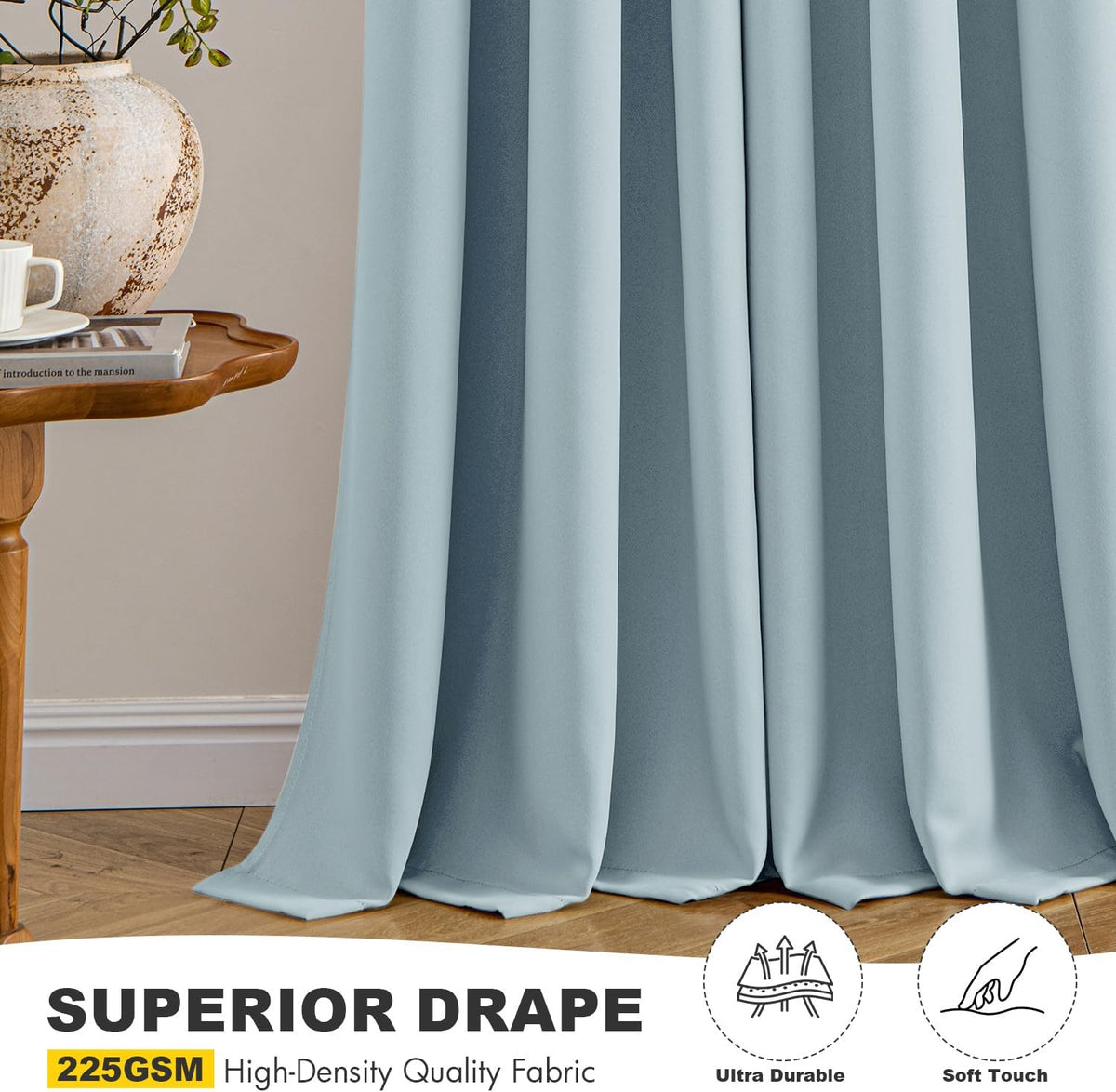MIULEE Slate Blue Blackout Curtains - Thermal Insulated Room Darkening Drapes | 54 Inches Long, 2 Panels