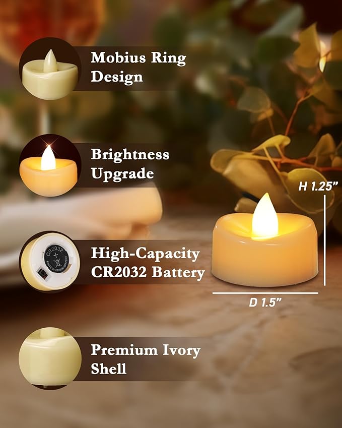 Flameless Candles, 24 Pack LED Tea Lights Candles Battery Operated, Last 200+ Hrs Flickering Tea Lights, Flameless Tealight Candles for Halloween Diwali Fall Christmas Wedding