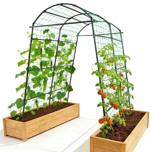 OTOSUNNY Garden Arch Tunnel Trellis for Climbing Plants Outdoor, 7 ft Tall Metal Walkway, Arbor Archway for Climbing Vines Vegetables Yard Lawn, Cucumber Trellis for Garden Raise Bed, Black