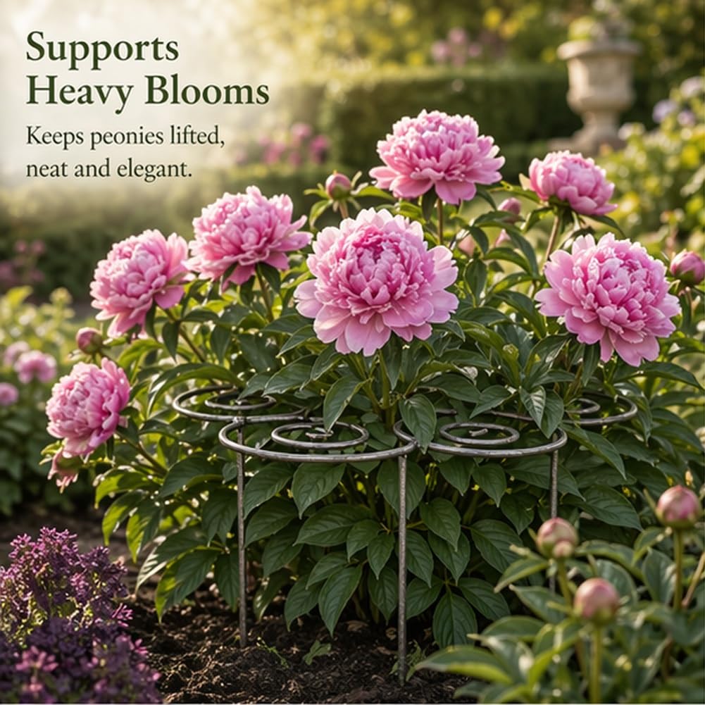 Metal Plant Support Ring for Garden Peony Cage Stand Indoor Pots Flower Hoop, Decorative Outdoor Peonies Grow Through Rings, Large Dahlia Stake, Pothos Climber Pole(1PC,Medium)