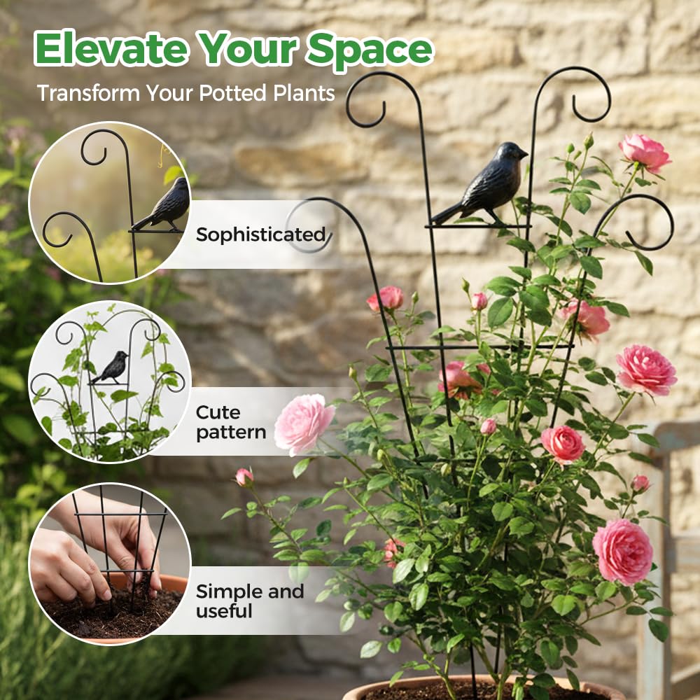 4 Pack Trellis for Potted Plants, 2026 New Stackable Metal Garden Trellis for Potted Plants Pothos Plant Climber Support for Indoor & Outdoor Houseplants (Butterfly+Bird)