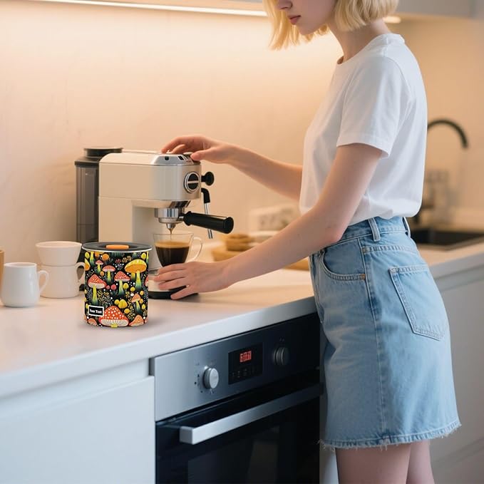 ALAZA Colorful Mushroom Airtight Coffee Bean Canister Customed 500ml Food Storage Containers with Lids For Gournd, Tea, Sugar, Flour, Rice, Cereal, Candy Cookie Jar