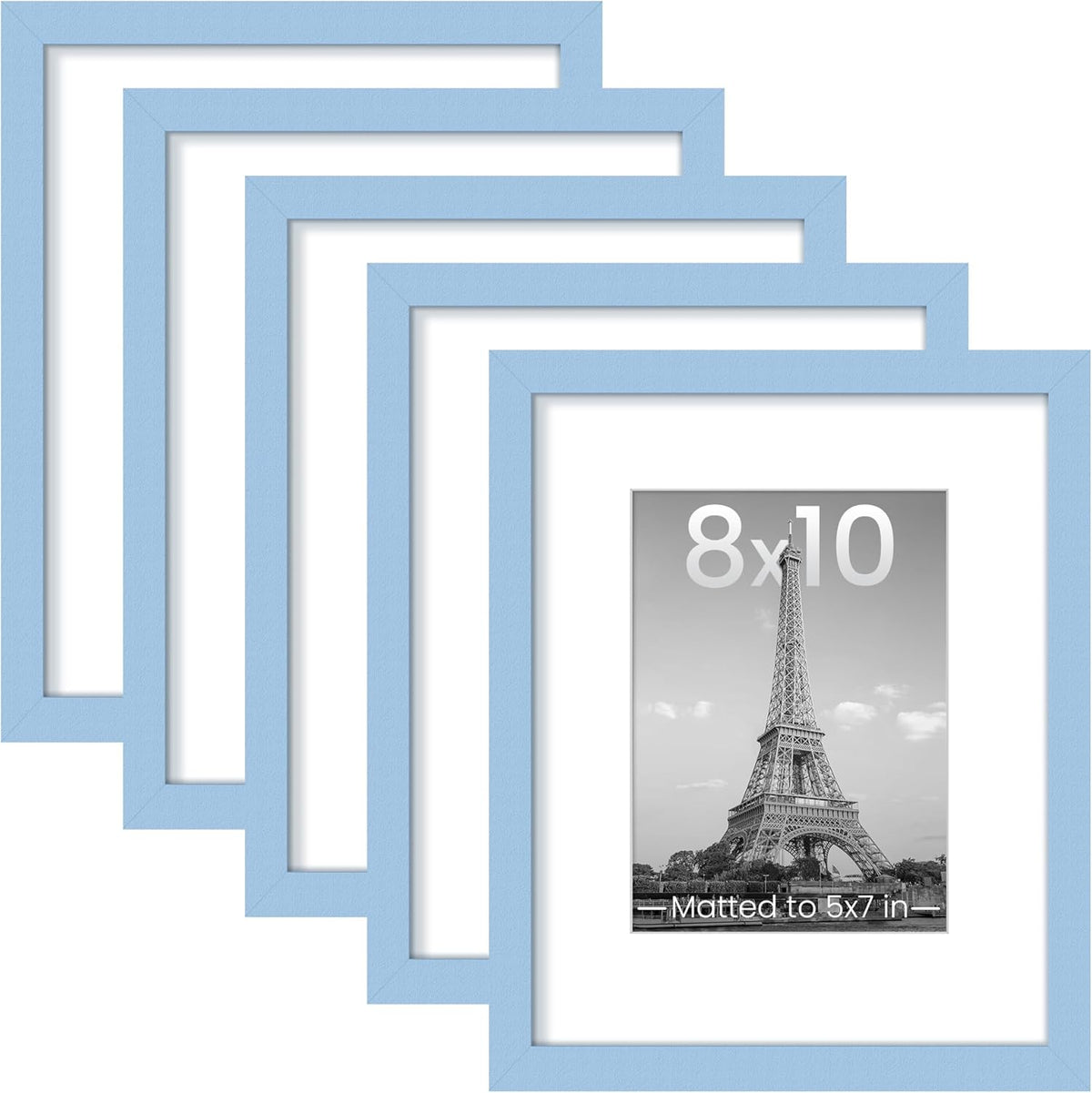 Upsimples 8x10 Picture Frame Set of 5 - Versatile Display for 5x7 with Mat or 8x10 Without | Blue